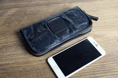 Mens Leather Clutch Wallet Zip Around Wallet Navy Leather Wallet Clutch for Men Leather Zip Wallet