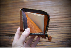 super slim wallet​ Handmade Brown Leather Wallet with Zipper Mens Slim Leather Wallet Front Pocket Mens Wallet