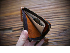 leather wallet for men slim Handmade Brown Leather Wallet with Zipper Mens Slim Leather Wallet Front Pocket Mens Wallet