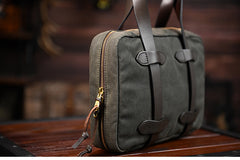 Mens Khaki Canvas Small iPad Handbag Khaki Canvas Mini Briefcase Handbag for Men