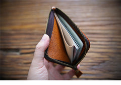 wallet for men slim​ Handmade Brown Leather Wallet with Zipper Mens Slim Leather Wallet Front Pocket Mens Wallet