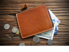 slim wallet card holder Handmade Brown Leather Wallet with Zipper Mens Slim Leather Wallet Front Pocket Mens Wallet