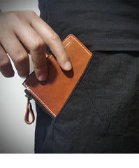 mens slim leather wallets​ Handmade Brown Leather Wallet with Zipper Mens Slim Leather Wallet Front Pocket Mens Wallet