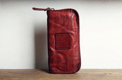 Red Mens Leather Clutch Wallet Zip Around Wallet Leather Wallet Clutch for Men Leather Zip Wallet