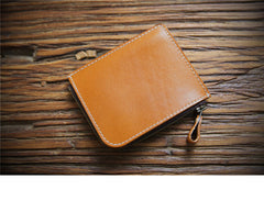 slim mens wallets​ Handmade Tan Leather Wallet with Zipper Mens Slim Leather Wallet Front Pocket Mens Wallet