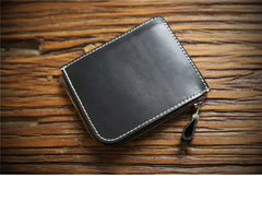 slim men wallet​ Handmade Leather Wallet with Zipper Mens Slim Leather Wallet Front Pocket Mens Wallet