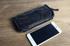 Mens Leather Clutch Wallet Zip Around Wallet Leather Wallet Clutch for Men Black Leather Zip Wallet