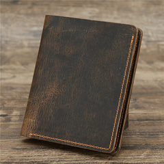 vertical wallet mens Coffee Leather Mens Slim Bifold Wallet Small Wallets Vertical Billfold Wallet Front Pocket Wallet for Men