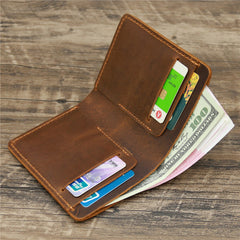 vertical bi fold wallet Brown Leather Mens Slim Bifold Wallet Small Wallets Vertical Billfold Wallet Front Pocket Wallet for Men