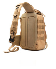 The back of Khaki Large Tactical Sling Bag For Men Canvas Military Backpack For Men Military Rucksack