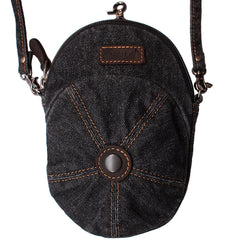 Black Unique Denim Cap Mini Shoulder Bags Belt Pouch Denim Cap Phone Crossbody Bag