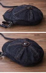 Black Unique Denim Cap Mini Shoulder Bags Belt Pouch Denim Cap Phone Crossbody Bag