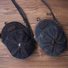 Black Unique Denim Cap Mini Shoulder Bags Belt Pouch Denim Cap Phone Crossbody Bag