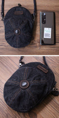 Black Unique Denim Cap Mini Shoulder Bags Belt Pouch Denim Cap Phone Crossbody Bag