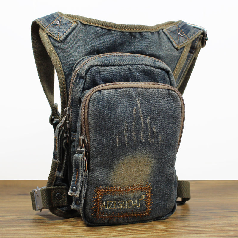 Blue Denim Thigh Bag Fanny Pack for Men Drop Leg Bag Blue Denim