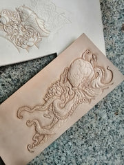 Badass Octopus Tooled Leather Wallet Card Wallet with ID Window 