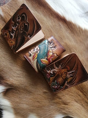 Carp Tooled Leather Wallet Mens Wallet with ID Window Card Wallet with ID Window - iwalletsmen