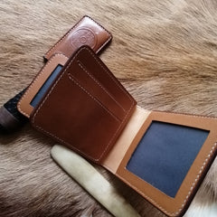 Steed ID Holder Wallet Mens Wallet with ID Window Horse Tooled Leather Wallet Card Wallet with ID Window 