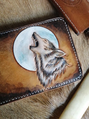 ID Holder Wallet Mens Wallet with ID Window Wolf Tooled Leather Wallet Card Wallet with ID Window - iwalletsmen