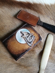 ID Holder Wallet Mens Wallet with ID Window Wolf Tooled Leather Wallet Card Wallet with ID Window - iwalletsmen