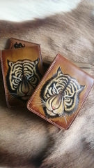 Tiger Tooled Leather Wallet Card Wallet with ID Window Tiger ID Holder Wallet Mens Wallet with ID Window - iwalletsmen