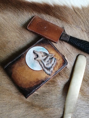 ID Holder Wallet Mens Wallet with ID Window Wolf Tooled Leather Wallet Card Wallet with ID Window - iwalletsmen