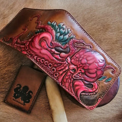 Octopus Tooled Leather Wallet Card Wallet with ID Window 