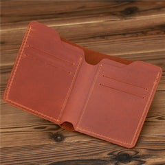 vertical bi fold wallet Red Leather Mens Slim Bifold Wallet Small Wallets Vertical Billfold Wallet Front Pocket Wallet for Men