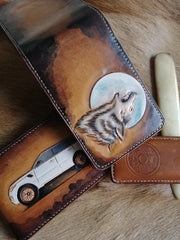 ID Holder Wallet Mens Wallet with ID Window Wolf Tooled Leather Wallet Card Wallet with ID Window - iwalletsmen