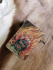 Mahakala Wallet Tooled Leather Wallet Card Wallet with ID Window Mahakala Deity Wallet ID Holder Wallet Mens Wallet with ID Window - iwalletsmen