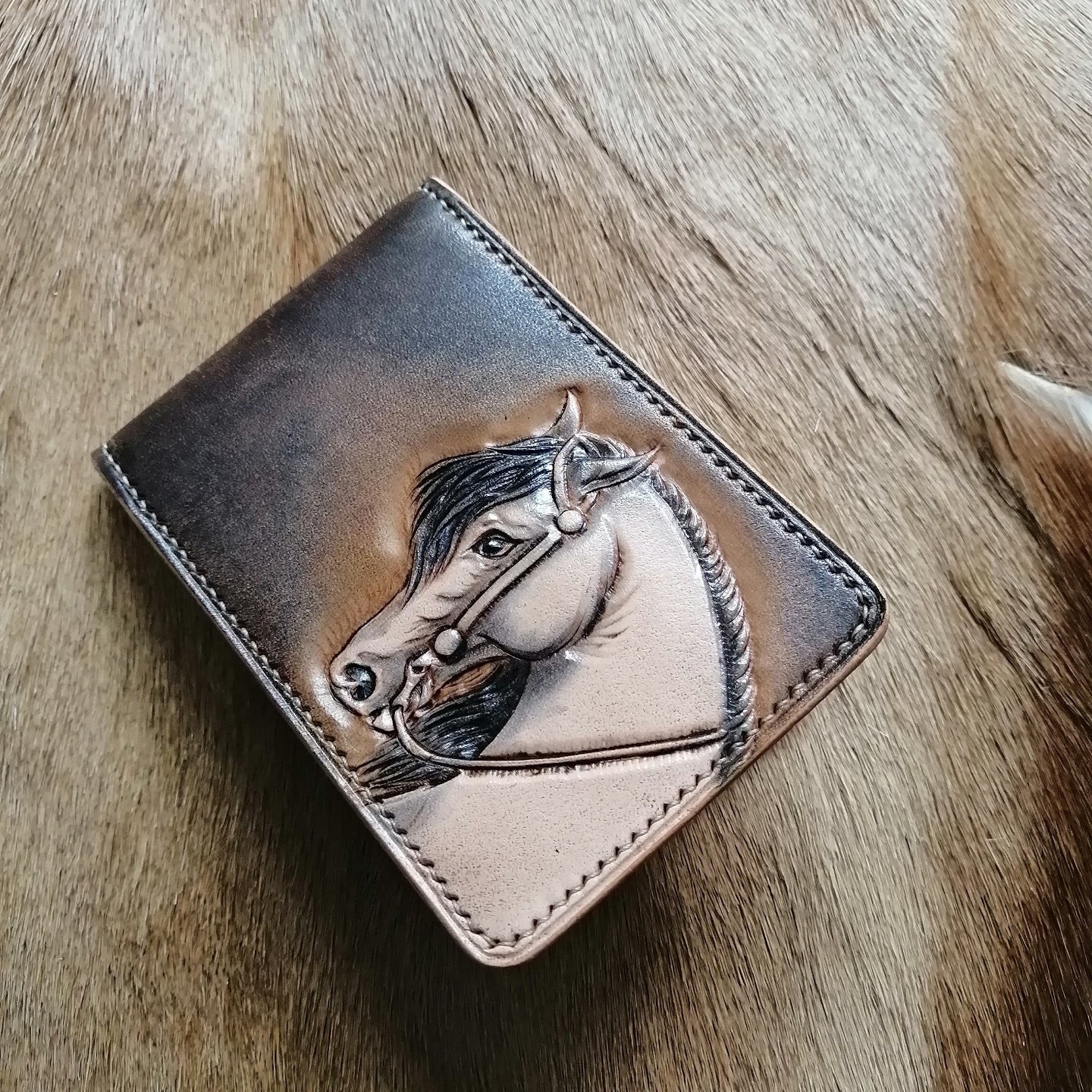 Horse leather card case id wallet Tooled Leather Wallet id holder wallet id card wallet