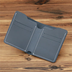 Blue Leather Mens Slim Bifold Wallet Small Wallets Vertical Billfold Wallet Front Pocket Wallet for Men