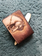 Horse Tooled Leather Wallet Card Wallet with ID Window Steed ID Holder Wallet 