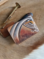 Koi ID Holder Wallet Mens Wallet with ID Window Carp Tooled Leather Wallet Card Wallet with ID Window - iwalletsmen