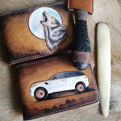 ID Holder Wallet Mens Wallet with ID Window Wolf Tooled Leather Wallet Card Wallet with ID Window - iwalletsmen