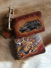 Carp Tooled Leather Wallet Card Wallet with ID Window Koi ID Holder Wallet Mens Wallet with ID Window 