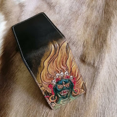 Mahakala Wallet Tooled Leather Wallet Card Wallet with ID Window Mahakala Deity Wallet ID Holder Wallet Mens Wallet with ID Window - iwalletsmen