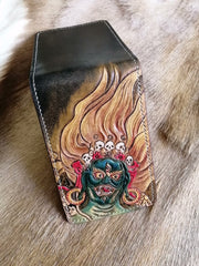 Mahakala Wallet Tooled Leather Wallet Card Wallet with ID Window Mahakala Deity Wallet ID Holder Wallet Mens Wallet with ID Window - iwalletsmen