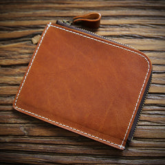 thinnest front pocket wallet Handmade Leather Wallet with Zipper Mens Slim Leather Wallet Front Pocket Mens Wallet