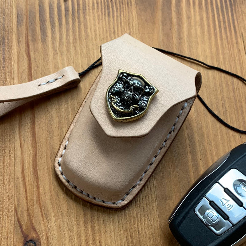 Beige Leather Haval Car Key Fob Cover Handmade Haval H6 Leather Case For Key Fob with Belt Clip