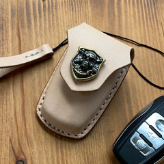 Beige Leather Haval Car Key Fob Cover Handmade Haval H6 Leather Case For Key Fob with Belt Clip