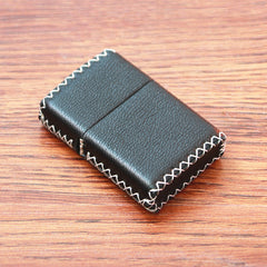 Cool Handmade Black Leather Mens Classic Zippo Lighter Case Standard Zippo Lighter Holder for Men