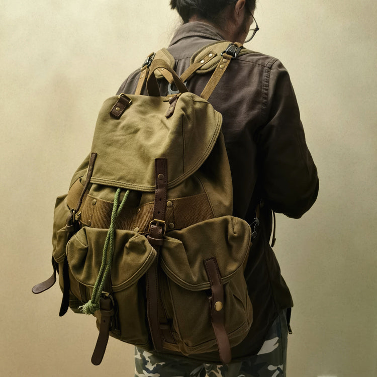 Army Green Canvas Travel Backpack for Men Canvas EDC Backpack Mens Can –  iwalletsmen