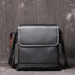 Black LEATHER MEN'S Vertical Side bag  Vertical MESSENGER BAG Small Courier Bag FOR MEN - iwalletsmen