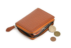 Leather Mens Zipper Small Wallet Slim Wallet Front Pocket Wallet Card Wallet for Men - iwalletsmen