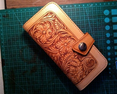 Handmade Tooled Floral Mens Leather Long Wallet Cool Long Wallet for Men - iwalletsmen