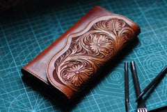 Handmade Leather Vintage Tooled Mens Long Wallet Cool Long Wallet for Men - iwalletsmen