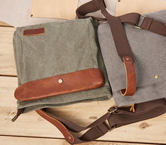 Mens Canvas Leather Square Side Bag Messenger Bag Canvas Shoulder Bag for Men - iwalletsmen