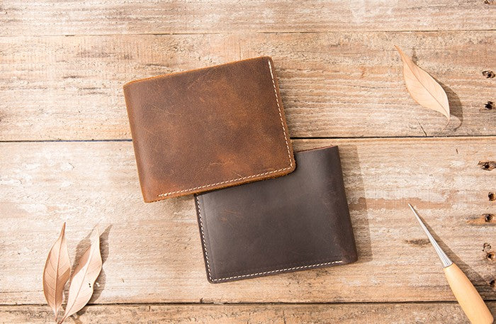 Brown Leather Men's Long Wallet Bifold Brown Slim Front Pocket Wallet –  iwalletsmen