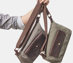 Cool Canvas Leather Mens Sling Bag Chest Bag One Shoulder Pack for men - iwalletsmen